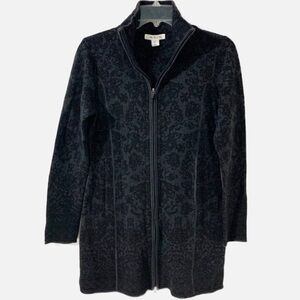 Dakini Front Zip Sweater Jacket Lace Like Pattern Longer Length Mock Turtleneck